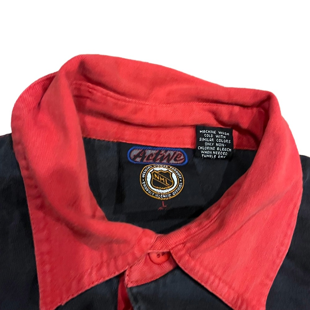 Vintage 90s Chicago Blackhawks Rugby Shirt Sz Large Striped Red Black NHL Active - Picture 3 of 4